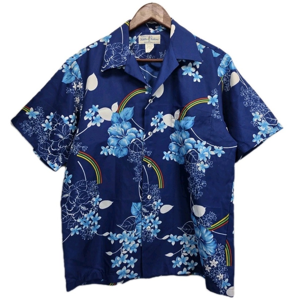 Vtg Hukilau Fashions Hawaiian Shirt Size Med Tropical Floral Hibiscus Retro 3149